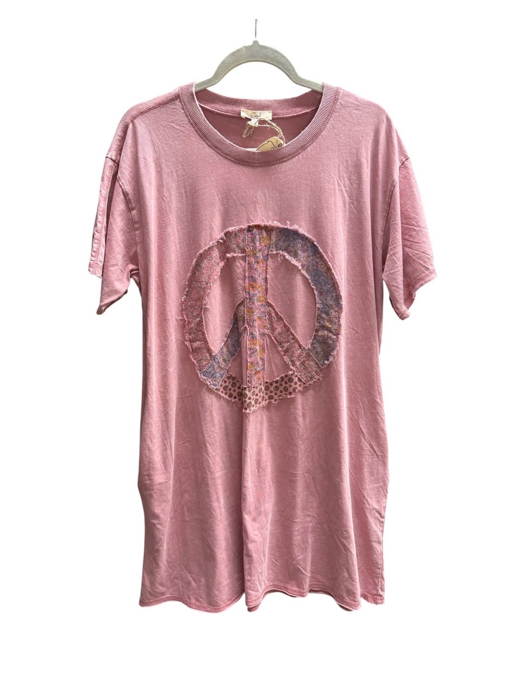 Easel Pink Patchwork Peace Sign T-Shirt Dress Size M - Picture 2 of 6